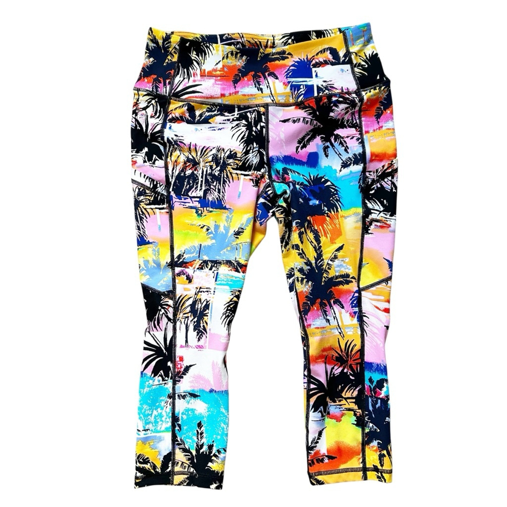 Torrid Active Capris Leggings Size 0 Multi-color Palm Tree Graphic Print